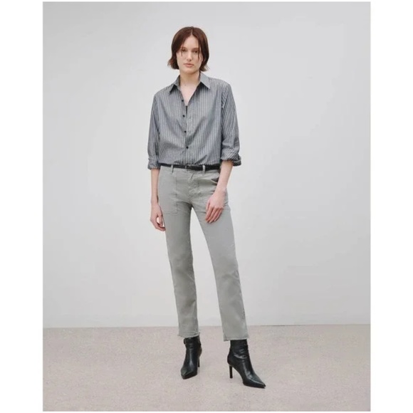 Nili Lotan Jenna Pants Dove Grey Straight Leg Ankle Trouser Side Stripe - Picture 1 of 13